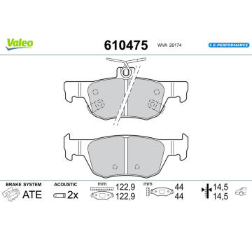Sada brzdových destiček, kotoučová brzda VALEO 610475