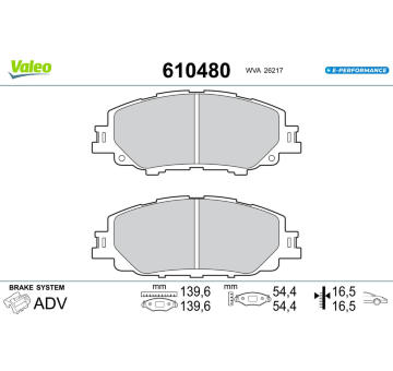 Sada brzdových destiček, kotoučová brzda VALEO 610480