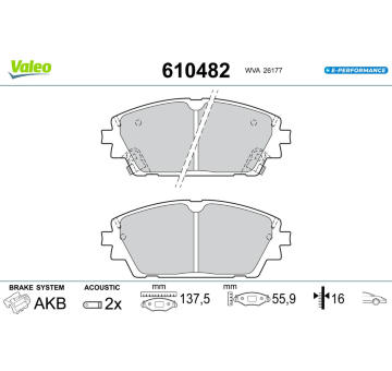 Sada brzdových destiček, kotoučová brzda VALEO 610482