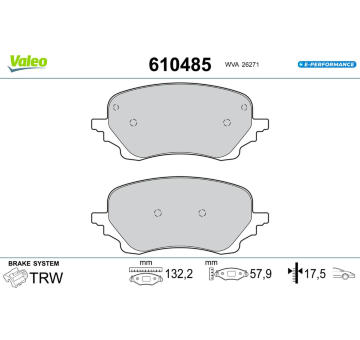 Sada brzdových destiček, kotoučová brzda VALEO 610485