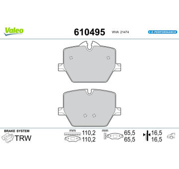 Sada brzdových destiček, kotoučová brzda VALEO 610495