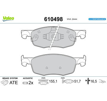 Sada brzdových destiček, kotoučová brzda VALEO 610498