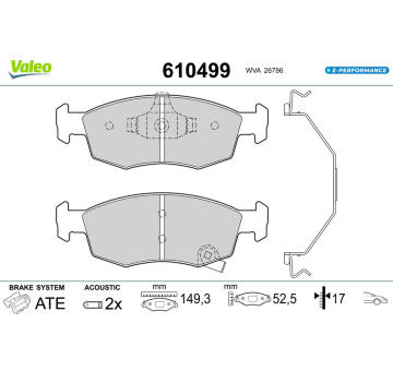 Sada brzdových destiček, kotoučová brzda VALEO 610499