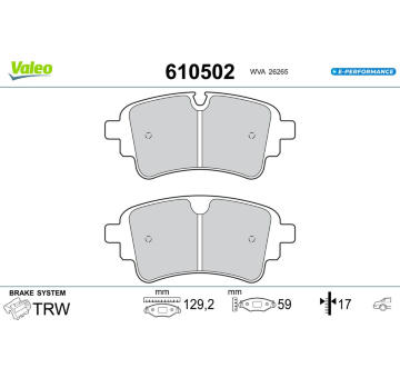 Sada brzdových destiček, kotoučová brzda VALEO 610502