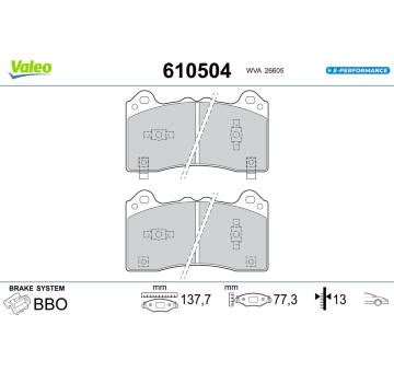 Sada brzdových destiček, kotoučová brzda VALEO 610504