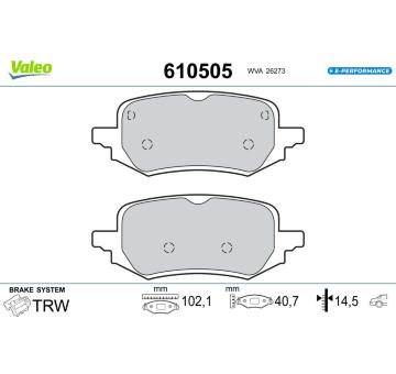 Sada brzdových destiček, kotoučová brzda VALEO 610505