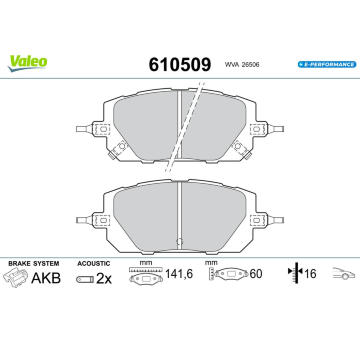 Sada brzdových destiček, kotoučová brzda VALEO 610509