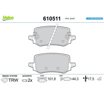 Sada brzdových destiček, kotoučová brzda VALEO 610511