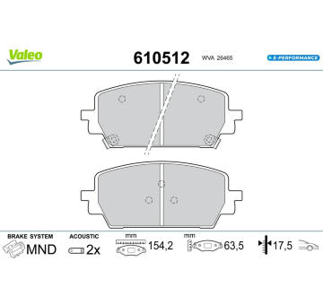 Sada brzdových destiček, kotoučová brzda VALEO 610512