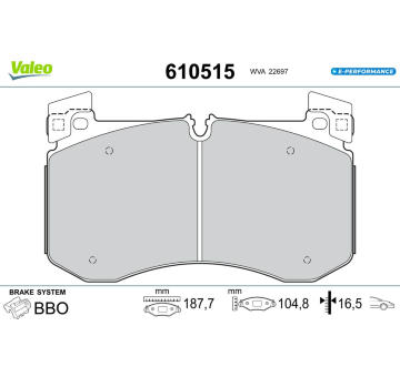 Sada brzdových destiček, kotoučová brzda VALEO 610515