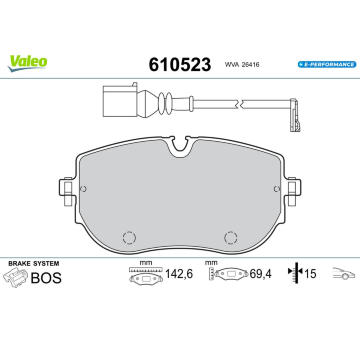 Sada brzdových destiček, kotoučová brzda VALEO 610523