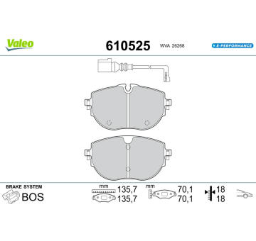 Sada brzdových destiček, kotoučová brzda VALEO 610525