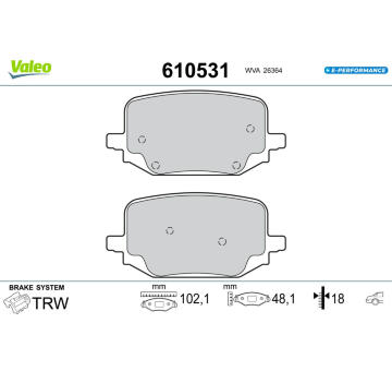 Sada brzdových destiček, kotoučová brzda VALEO 610531