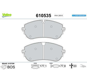 Sada brzdových destiček, kotoučová brzda VALEO 610535