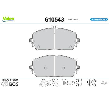 Sada brzdových destiček, kotoučová brzda VALEO 610543