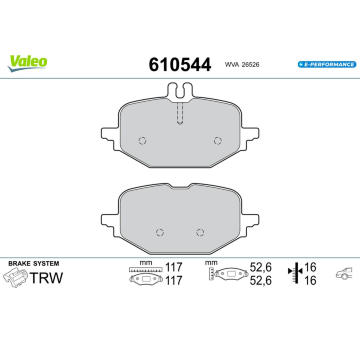 Sada brzdových destiček, kotoučová brzda VALEO 610544