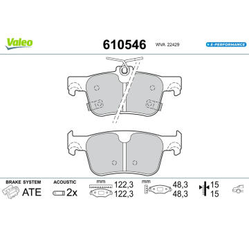 Sada brzdových destiček, kotoučová brzda VALEO 610546