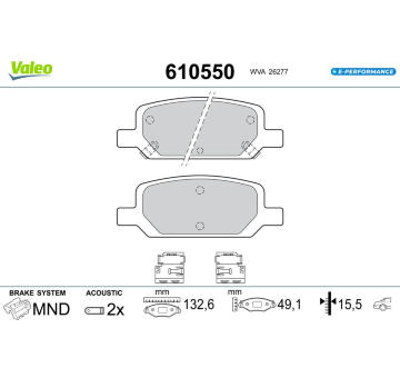 Sada brzdových destiček, kotoučová brzda VALEO 610550