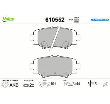 Sada brzdových destiček, kotoučová brzda VALEO 610552