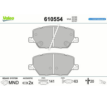Sada brzdových destiček, kotoučová brzda VALEO 610554