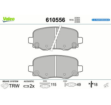 Sada brzdových destiček, kotoučová brzda VALEO 610556