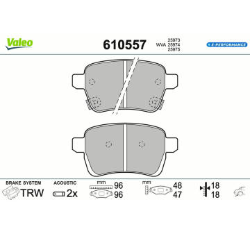 Sada brzdových destiček, kotoučová brzda VALEO 610557