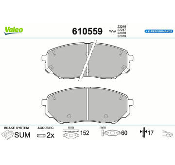 Sada brzdových destiček, kotoučová brzda VALEO 610559