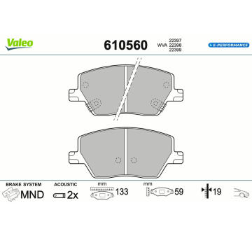 Sada brzdových destiček, kotoučová brzda VALEO 610560