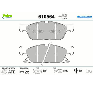 Sada brzdových destiček, kotoučová brzda VALEO 610564