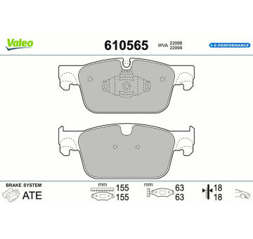 Sada brzdových destiček, kotoučová brzda VALEO 610565