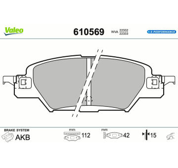 Sada brzdových destiček, kotoučová brzda VALEO 610569