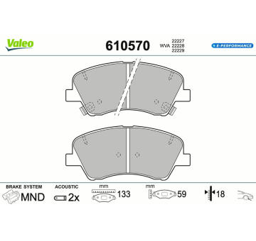 Sada brzdových destiček, kotoučová brzda VALEO 610570