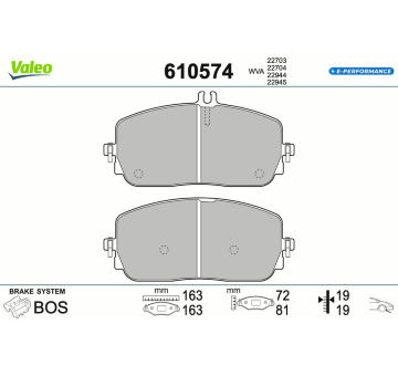 Sada brzdových destiček, kotoučová brzda VALEO 610574