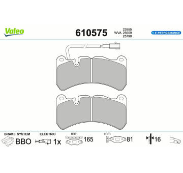 Sada brzdových destiček, kotoučová brzda VALEO 610575