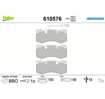 Sada brzdových destiček, kotoučová brzda VALEO 610576