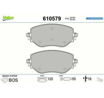Sada brzdových destiček, kotoučová brzda VALEO 610579