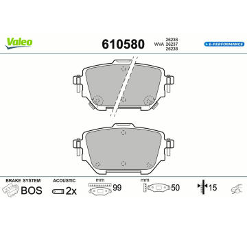 Sada brzdových destiček, kotoučová brzda VALEO 610580