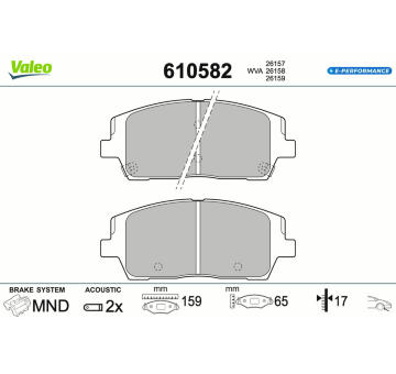 Sada brzdových destiček, kotoučová brzda VALEO 610582