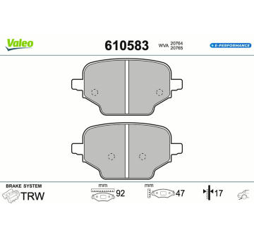 Sada brzdových destiček, kotoučová brzda VALEO 610583