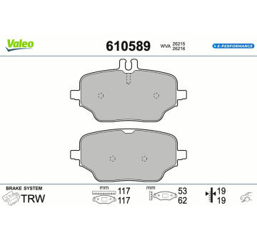 Sada brzdových destiček, kotoučová brzda VALEO 610589