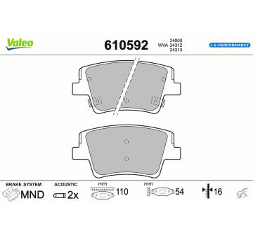 Sada brzdových destiček, kotoučová brzda VALEO 610592