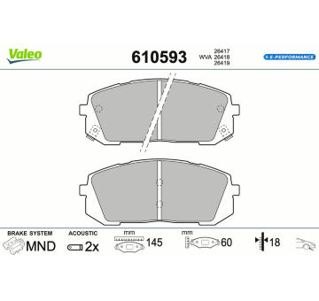 Sada brzdových destiček, kotoučová brzda VALEO 610593