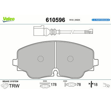 Sada brzdových destiček, kotoučová brzda VALEO 610596