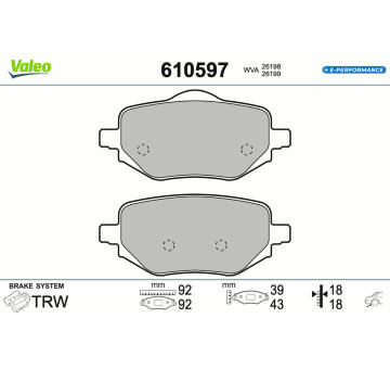 Sada brzdových destiček, kotoučová brzda VALEO 610597