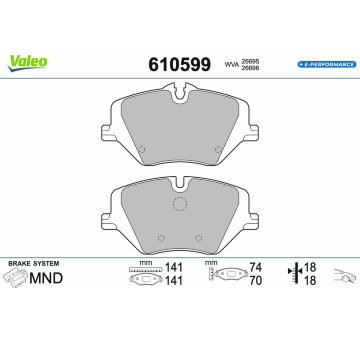 Sada brzdových destiček, kotoučová brzda VALEO 610599