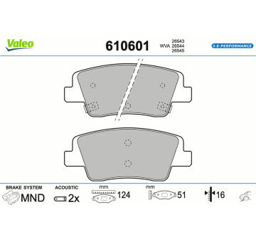 Sada brzdových destiček, kotoučová brzda VALEO 610601