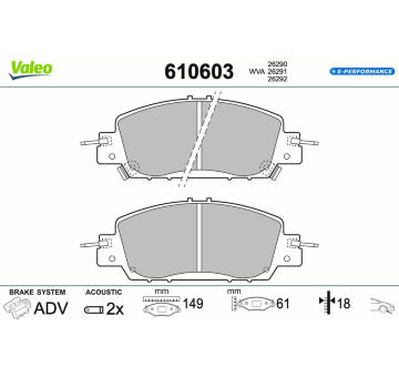 Sada brzdových destiček, kotoučová brzda VALEO 610603