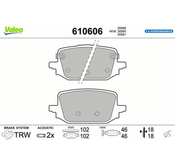 Sada brzdových destiček, kotoučová brzda VALEO 610606