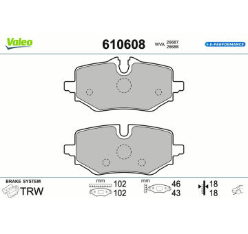 Sada brzdových destiček, kotoučová brzda VALEO 610608