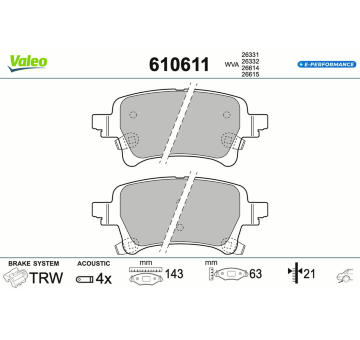 Sada brzdových destiček, kotoučová brzda VALEO 610611